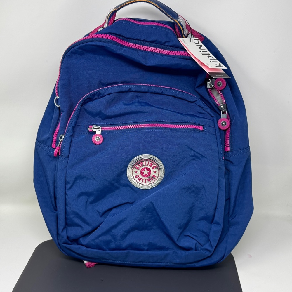 Kipling Seoul Large 15" Laptop Backpack Book Bag Admiral Blue Pink